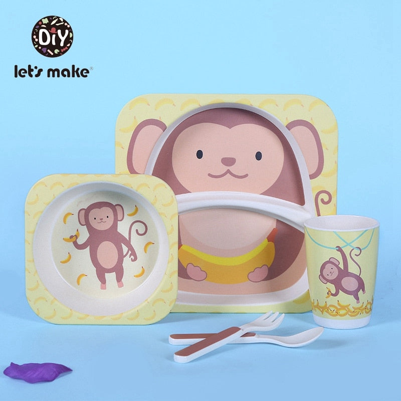 5pc Children's Eco-Friendly Bamboo Dinnerware Set