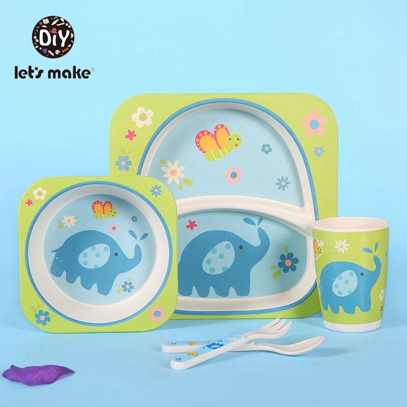 5pc Children's Eco-Friendly Bamboo Dinnerware Set