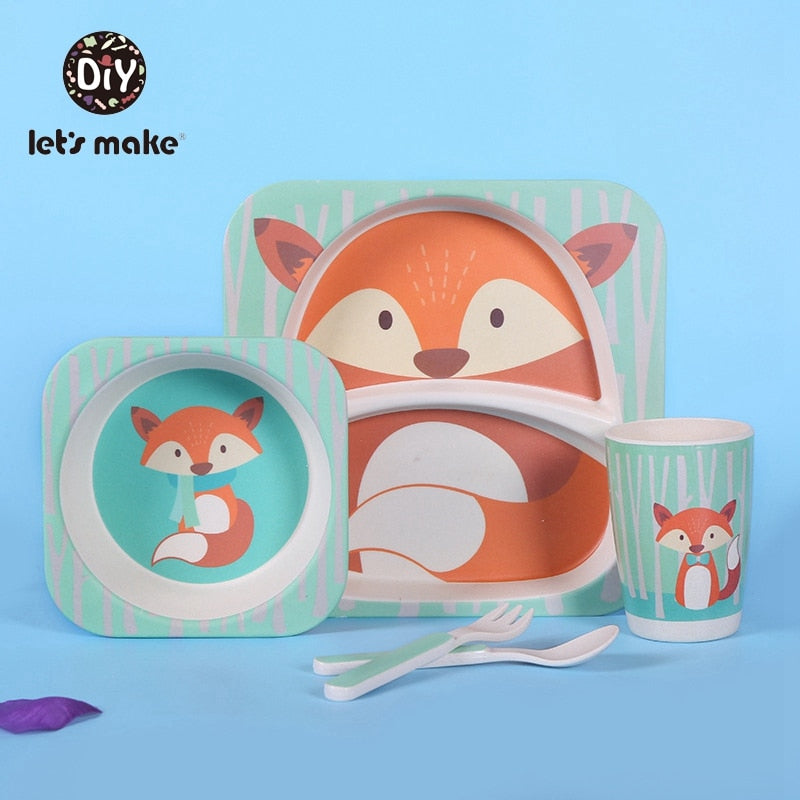 5pc Children's Eco-Friendly Bamboo Dinnerware Set