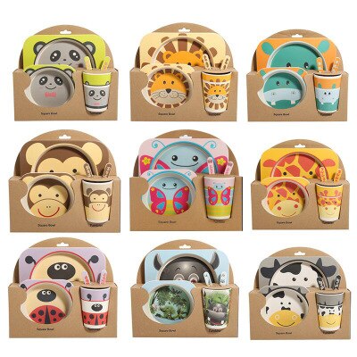 5pc Children's Eco-Friendly Bamboo Dinnerware Set