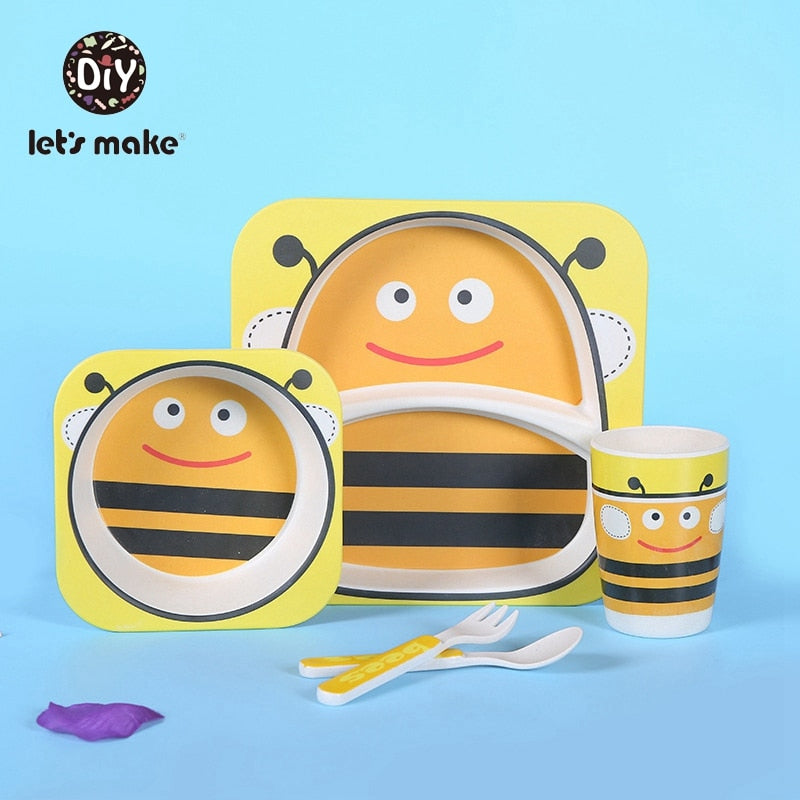 5pc Children's Eco-Friendly Bamboo Dinnerware Set