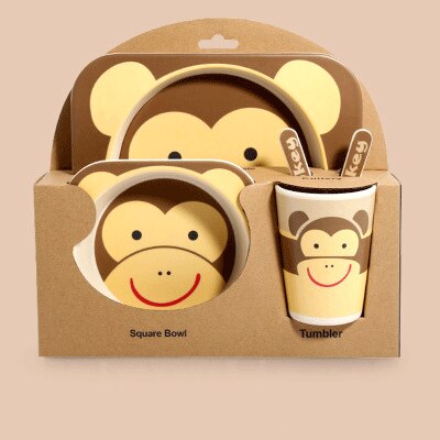 5pc Children's Eco-Friendly Bamboo Dinnerware Set